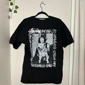 Stussy Black T-Shirt with Graphic Print